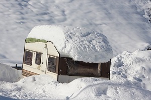 Touring caravan in snow