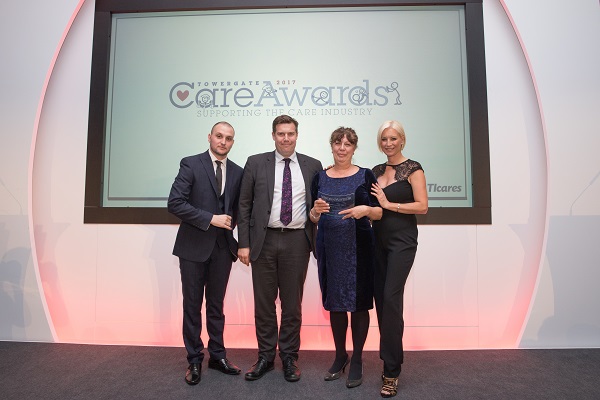 Richard Webb, Robert Nicholls from Abbey Legal, Care Home Worker of the Year Janette Neal, Denise Van Outen